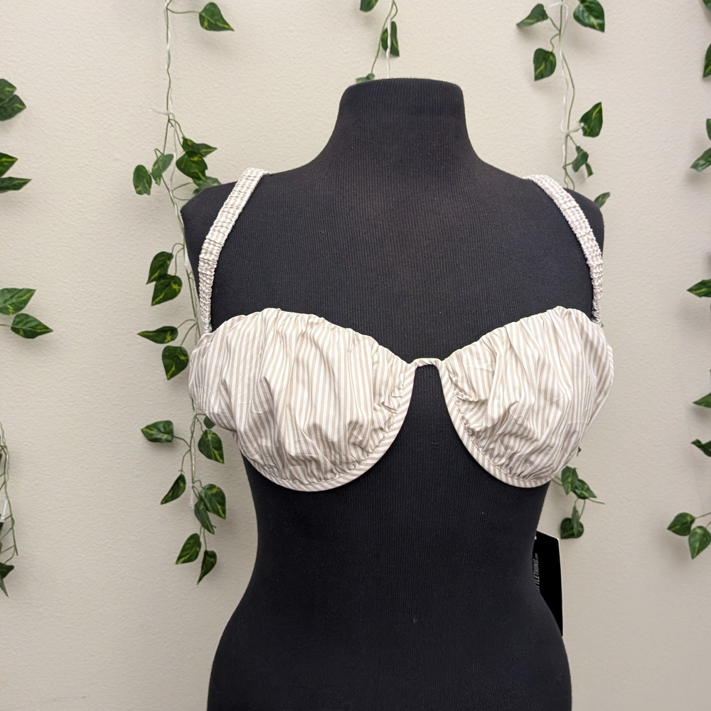 Oatmeal Pinstripe Ruched Bralet